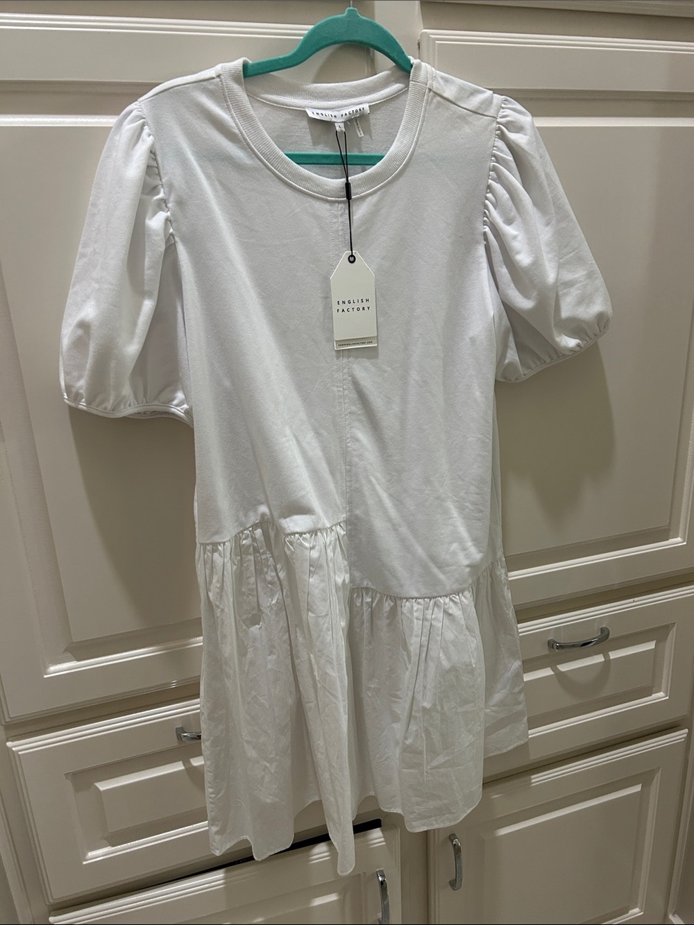 English Factory White Puff Sleeve Tiered Mini Dress - Picture 4 of 10